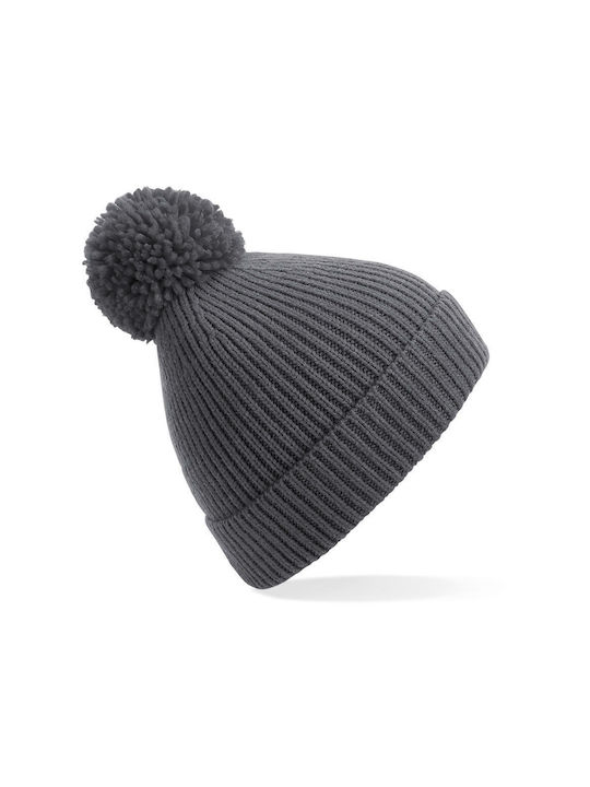 Beechfield B382 Pom Pom Beanie Feminin Căciulă cu Tricotaj Rib Graphite