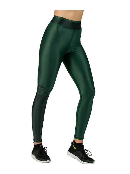 Glow Active 17-21107001 Training Women's Cropped Leggings Shiny and High Waist Green