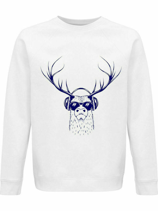 Sweatshirt Unisex, Organic " Animal Deejay ", White