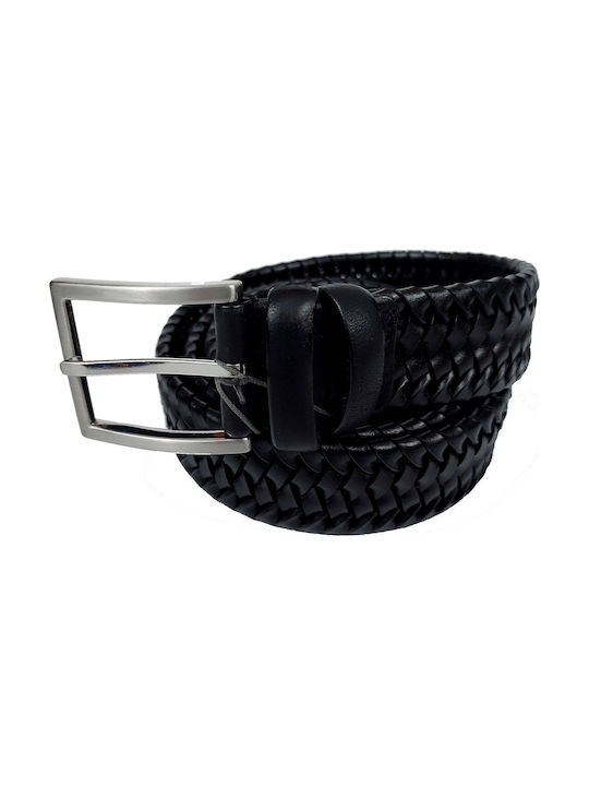 BB-3701 Men's Knitted Artificial Leather Belt Black