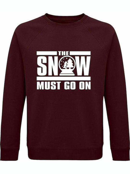 Hanorac unisex, organic " The Snow Must Go On ", Burgundia