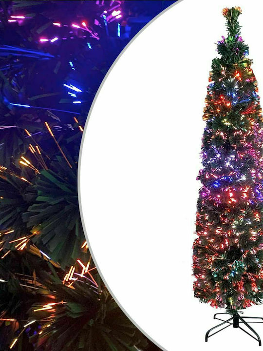 Χριστουγεννιάτικο Δέντρο Πράσινο Slim 210εκ με Μεταλλική Βάση και Φωτισμό Οπτικών Ινών