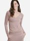 Walk Women's Blouse Long Sleeve with V Neck Beige