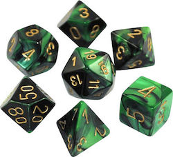 Chessex Zaruri Gemini Poliedrice Negru-Verde/Au...