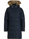 Aden Lang Damen Puffer Jacke mit pelziger Kapuze für Winter Marineblau