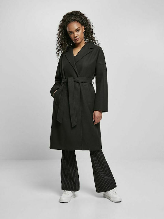 Damen Schwarz Mantel Oversized mit Gürtel