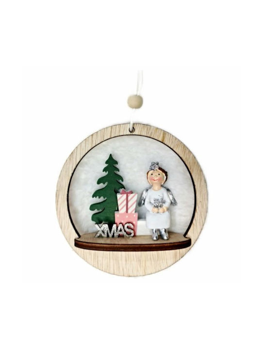 Wooden Christmas Ornament Round with Angel