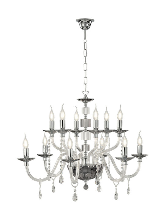 Ondaluce Livia Chandelier with Crystals 12xE14 Gray 85cm LP.LIVIA/12-FUME