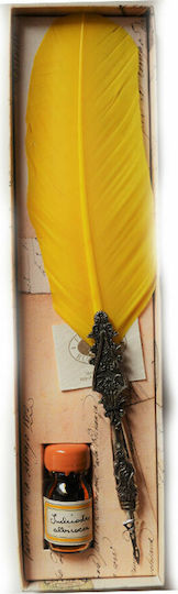 Francesco Rubinato Set Calligraphy Pen with Feather Yellow with Blue Ink
