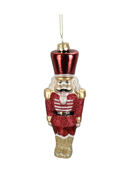 Hängender Nussknacker Ornament Glas Rot mit Glitzer 16cm