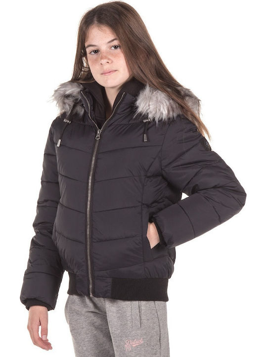 220KGJA-905 Kids Casual Short Coat with Hood Black