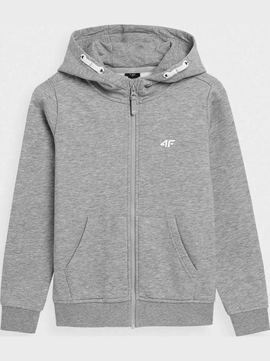 Athletic Kids Sweatshirt Cardigan Cotton with Hood Gray