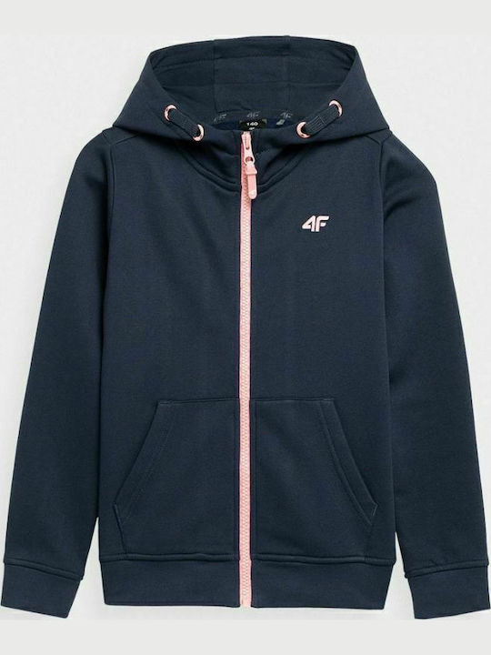 Athletic Kids Sweatshirt Cardigan Cotton with Hood Navy Blue