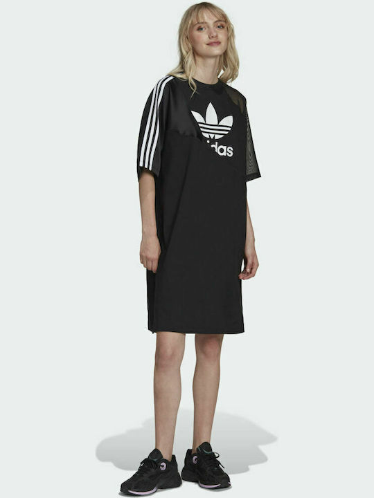 Adidas Adicolor Split Trefoil Mini Αθλητικό Φόρεμα T-shirt Κοντομάνικο Μαύρο