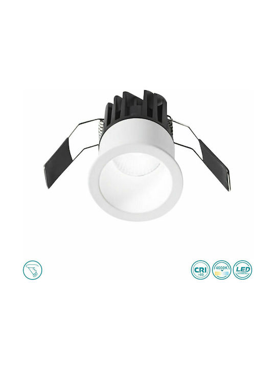 Gea Luce Qebui Round Metallic Recessed Spot with Integrated LED and Natural White Light White 5.6x5.6cm. 1pcs