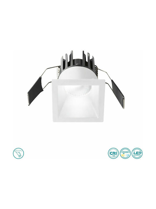 Gea Luce Qebui Square Metallic Recessed Spot with Integrated LED and Warm White Light White 5.6x5.6cm. 1pcs