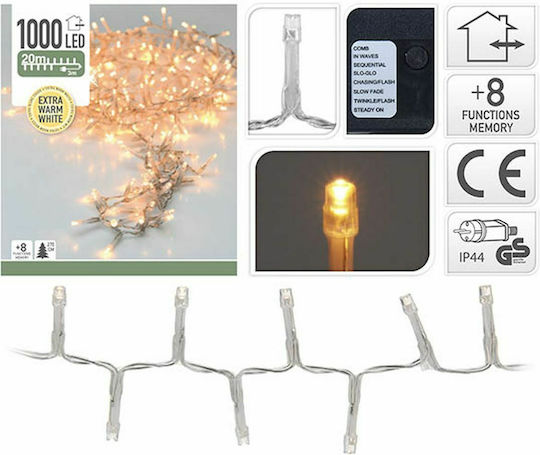 1000 Светлини LED 20m. Топъл бял тип Лента 1бр