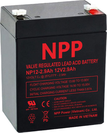 Npp NPP NP12-2.9Ah Μπαταρία UPS με Χωρητικότητα 2.9Ah και Τάση 12V