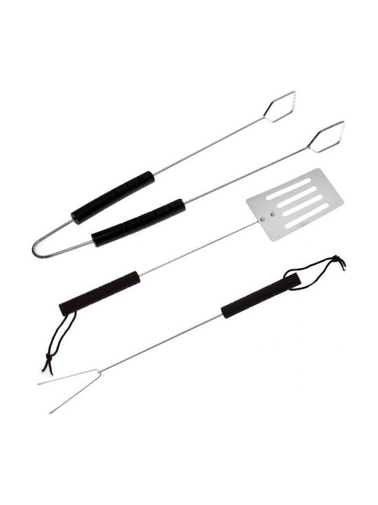 Set of 3 BBQ Tools with Carving Fork, Spatula, and Tongs