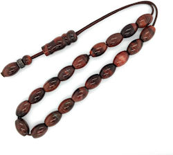 Tiger Eye Worry Beads (red), Oval bead, 19 beads