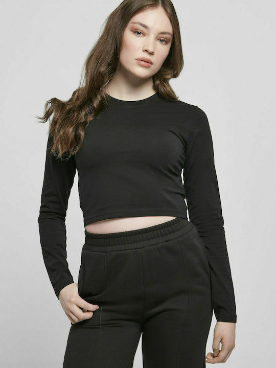 Urban Classics TB4535 Women's Crop Top Cotton Long Sleeve Black