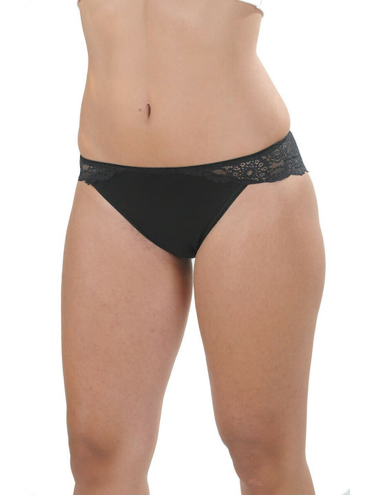 Fay 507 Baumwolle Damen Slip mit Spitze Schwarz