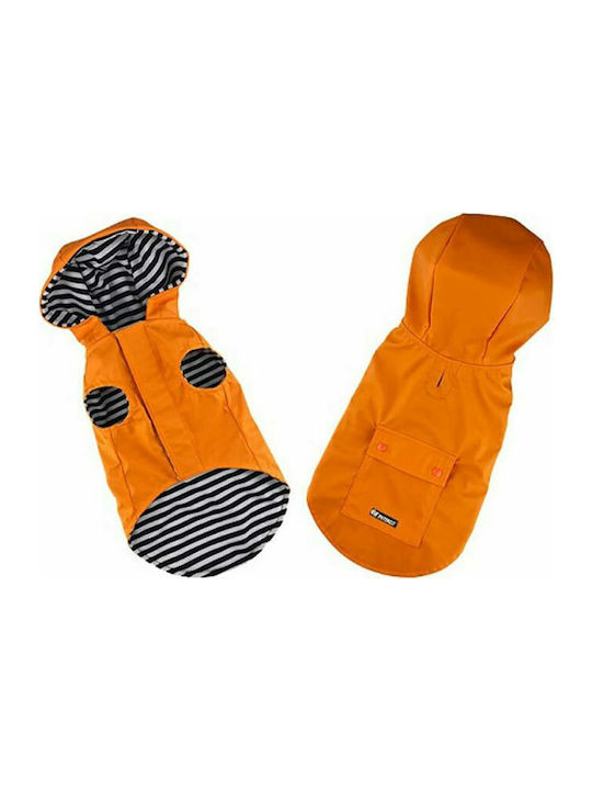 Pet Interest Stripe Lining Orange Waterproof Dog Coat with Hood with 26cm Back Length