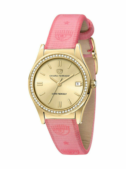 Chiara Ferragni Conteporary Rosa Armband Kristalle Damen Uhr mit Rosa Lederarmband