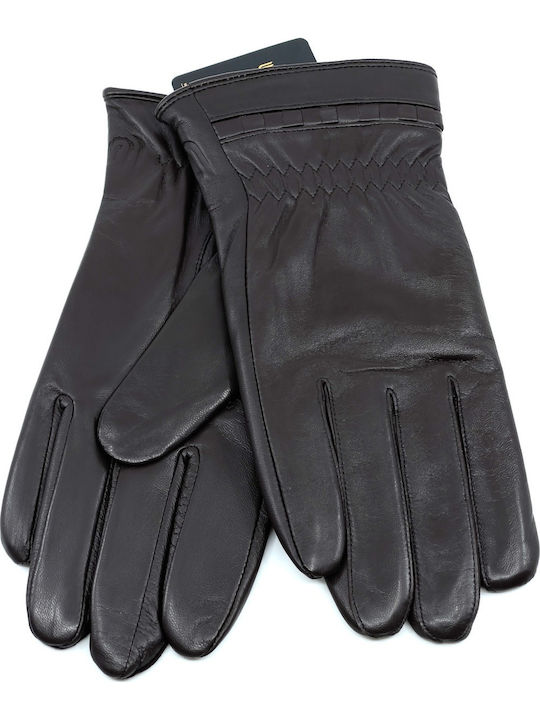 Men's Leather Touch Gloves with Fur Brown 1022