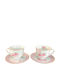 Karvounis English Floral Flowers Set Tassen Kaffee aus Porzellan Rosa 2Stück