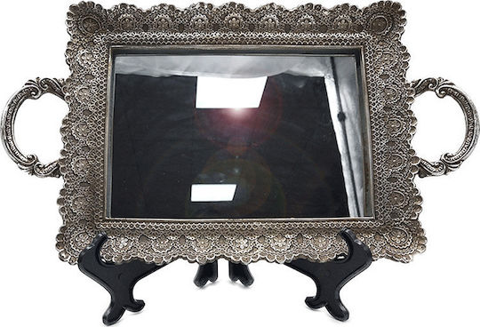 Karvounis Plastic Rectangular Decorative Tray with Mirror Silver 38x3.2x22cm