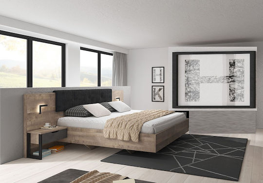 Bedroom Furniture Set Arden Natural / Anthracite 160x200cm 3pcs