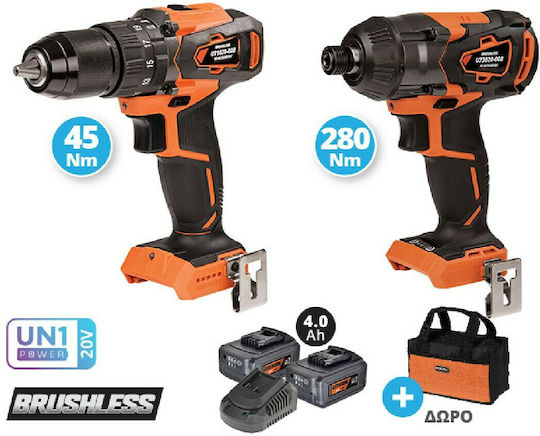 Krausmann US101-24SB Set Bohrschrauber & Schlagschraubendreher Brushless 20V mit 2 Batterien 5Ah und Hülle
