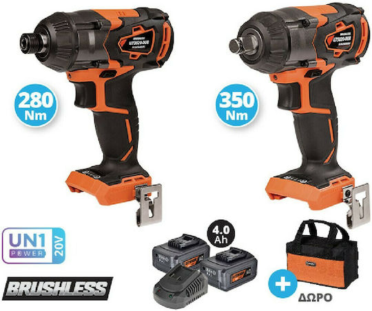 Krausmann US105-24SB Set Schlagschrauber & Schlagschraubendreher Brushless 20V mit 2 Batterien 4Ah und Hülle