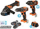 Krausmann US116-25SB Set Eckiges Rad & Bohrer & Schlagschraubendreher Brushless 20V mit 2 Batterien 5Ah und Hülle