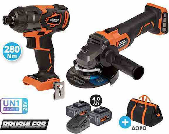 Krausmann US109-24SB Set Schlagschraubendreher & Eckiges Rad 20V mit 2 Batterien 5Ah und Hülle