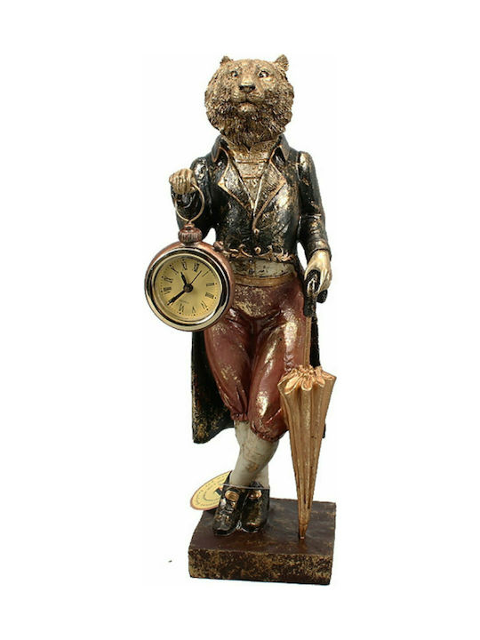 Zaros Decorative Feline Polyresin Tiger Baroque Style with Clock in Bronze 9.5x9.5x30.5cm 1pcs