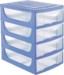 Plastic Mini Desktop Drawer 17x25x27cm Sky Blue with Transparent Drawers BAMA Italy