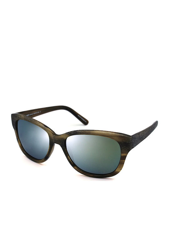 SLR Sunglasses with Brown Plastic Frame and Green Polarized Mirror Lens AS084 C2