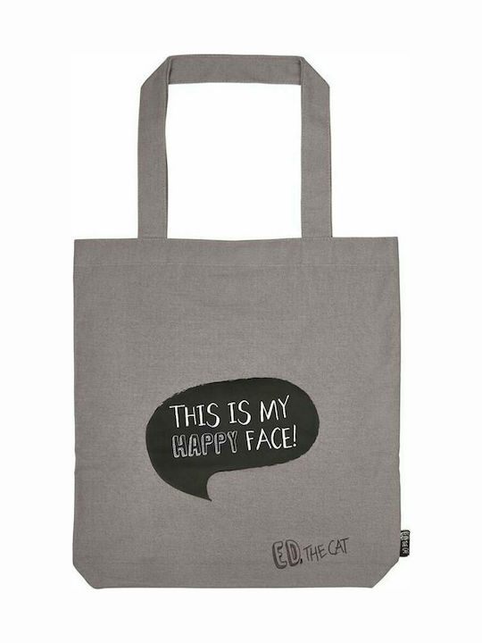 Moses The Cat Shopper Happy Face Βαμβακερή Τσάντα για Ψώνια σε Γκρι χρώμα Moses The Cat Shopper Happy Face Βαμβακερή Τσάντα για Ψώνια σε Γκρι χρώμα