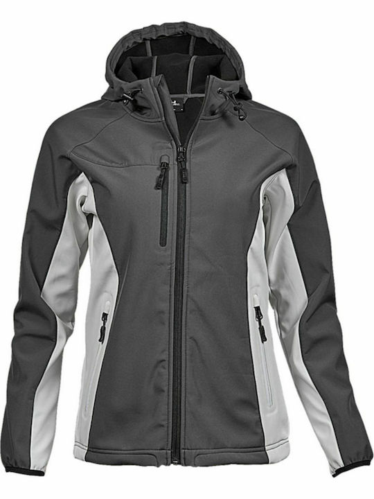 Tee Jays Lightweight Performance Women's Short Sports Softshell Jacket Waterproof and Windproof for Winter with Hood Gray