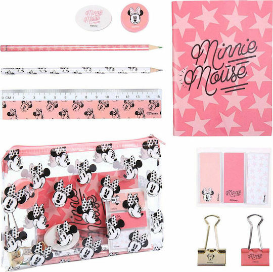 Cerda Minnie Kids Stationery Set with Pencil, Sharpener, Eraser, Notepad, Ruler and Pencil Case 12pcs