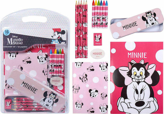 Cerda Minnie Kids Stationery Set with Pencil, Sharpener, Eraser, Notepad and Pencil Case 16pcs