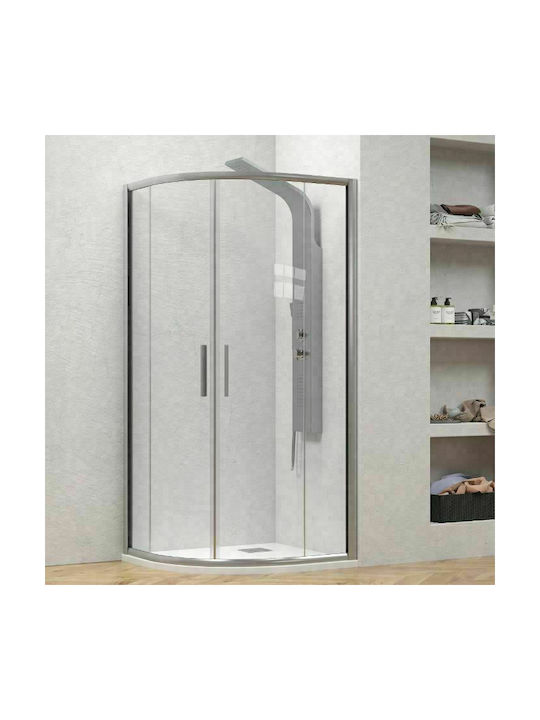 Karag Efe 200 Καμπίνα Ντουζιέρας Ημικυκλική με Συρόμενη Πόρτα 90x90x190cm Clear Glass Argento
