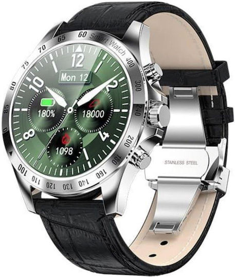 Garett Men Style Смартчасовник с Пулсомер (Silver/Black Leat)