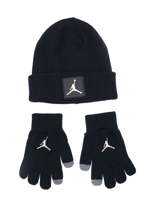 Jordan Kids Beanie Set with Gloves Knitted Black