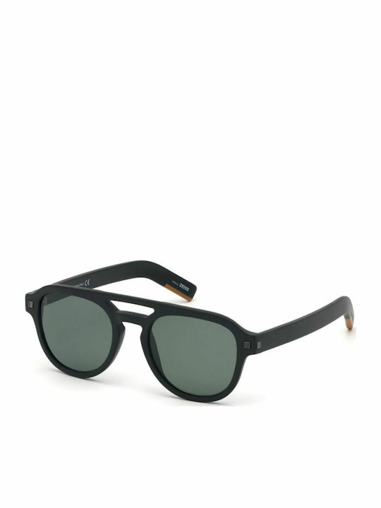 Zegna Men's Sunglasses with Black Plastic Frame and Green Lens 0113B 02R