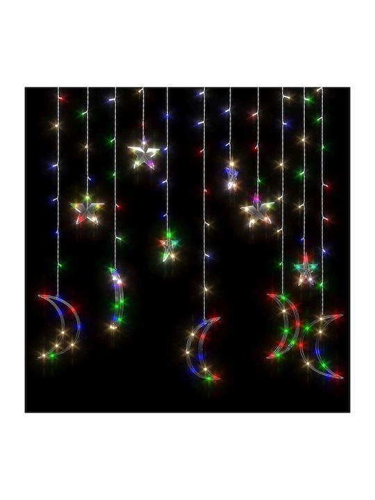 138 Becuri de Crăciun LED Colorate de tip Ploaie cu Cablu transparent Αστέρι & Φεγγάρι vidaXL