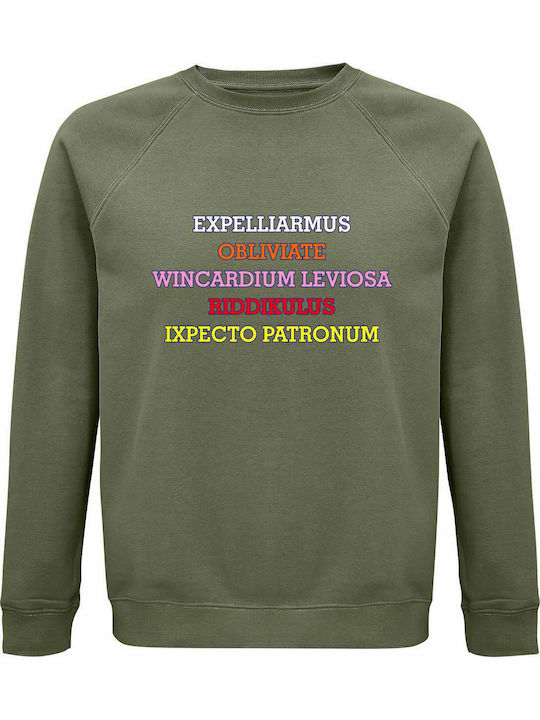 Sweatshirt Unisex, Organic " Harry Potter Spells " Khaki