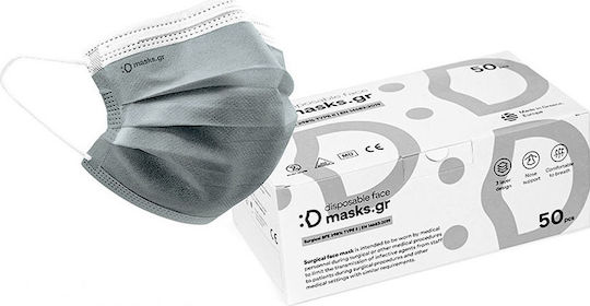 masks.gr Chirurgische Gesichtsmaske 3ply Typ IIR Schutzmaske Typ IIR Chirurgisch Gray 50Stück